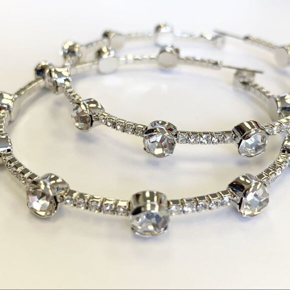 Platinum Jeweled Flexi-Hoop Earrings - Picture 2 of 8